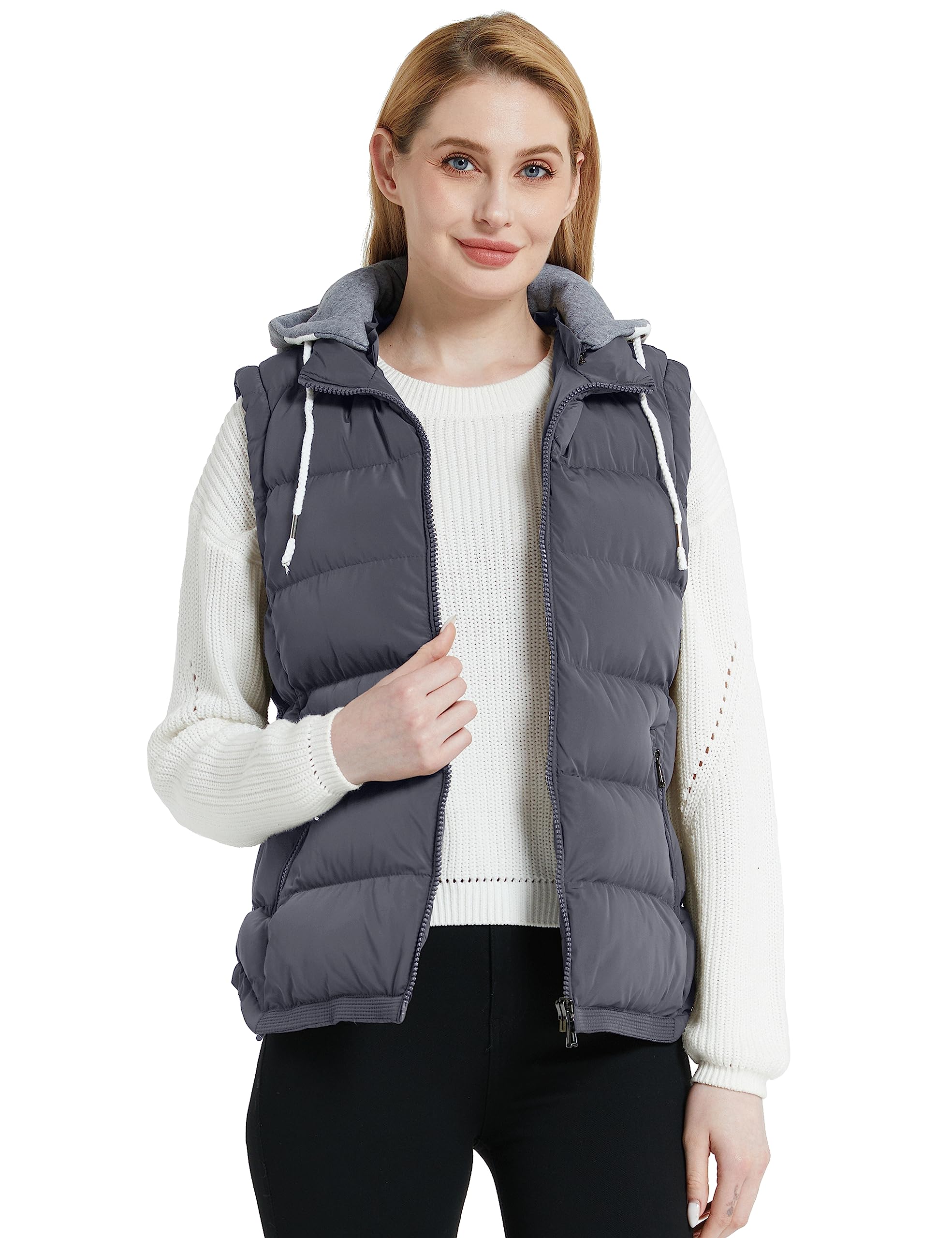Women's Winter Padded Vest Removable Hooded Outwear Jacket