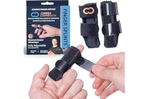 Copper Compression Finger Splints, Trigger Finger Brace for Arthritis, Tendonitis, Finger Locking, Sprains, and Pain Relief – Adjustable Copper Infused Splint with Comfortable Breathable Support – 2 Pack