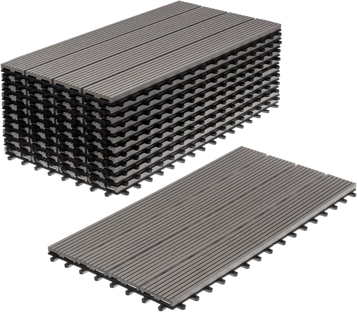 WPC Holz Kunststoff Fliesen Terrassenfliesen Klickfliesen Balkonfliesen 11 Stück (30x60 cm Standard, grau)