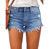 luvamia Women Casual High Waisted Denim Shorts Frayed Raw Hem Ripped Jeans Shorts