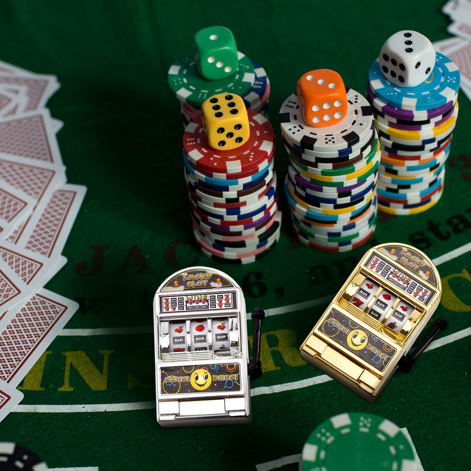 Deekin 12 Pcs Slot Machine Bank Mini Slot Machine Toy with Spin Reels Golden Silver Lucky Bank