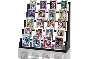 YOWINKE Card Display Stand, 5-Tier Wooden Trading Card Display Stand for Sports PSA BGS SGC Graded Slabs - Tabletop Display Rack for Card Game Collection,Suitable for Gifts (Black card holder)