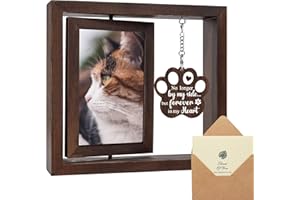 SHOW-YA Cat Memorial Gifts for Loss of Cat - Pet Memorial Gifts Cat,Loss of Cat Sympathy Gift, Cat Passing Away, Pet Remembrance Gift Cat,Rotating Wooden Cat Picture Frame 4x6 Photo