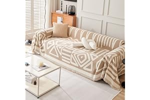 DREAMINGO Pet Couch Protector Boho Geometric Couch Cover for 2 Cushion Couch Sofa Reversible Coffee Loveseat Couch Cover Washable Chenille Sofa Covers for Dogs Cats Sectional L Shape Couch, 71"x118"