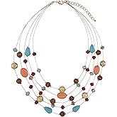 Coiris 5Layer Multi Color Beaded Illusion Wire Collar Statement Necklace with Earrings for Women