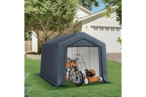 Sophia & William Outdoor Storage Shed Carport 8x12 ft Heavy Duty, Portable Garden Yard Car Port Shelter Storage Tent Garage with Roll Up Doors and Ventilation, Grey