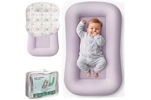 AZOPESY Baby Lounger for Newborn - Infant Lounger 0-24 Months with Lounger Cover, Cooling Baby Nest Lounger, Breathable Waffle Fabric & 3D Support, Portable Newborn Essentials, Pink