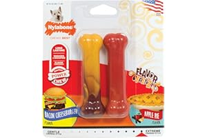 Nylabone Original Bone Power Chew Toy for Dogs, Durable Dog Toys for Aggressive Chewers, Flavor Frenzy Bacon Cheeseburger & Apple Pie Flavor, Small - Up to 25 Ibs, 2 Pack