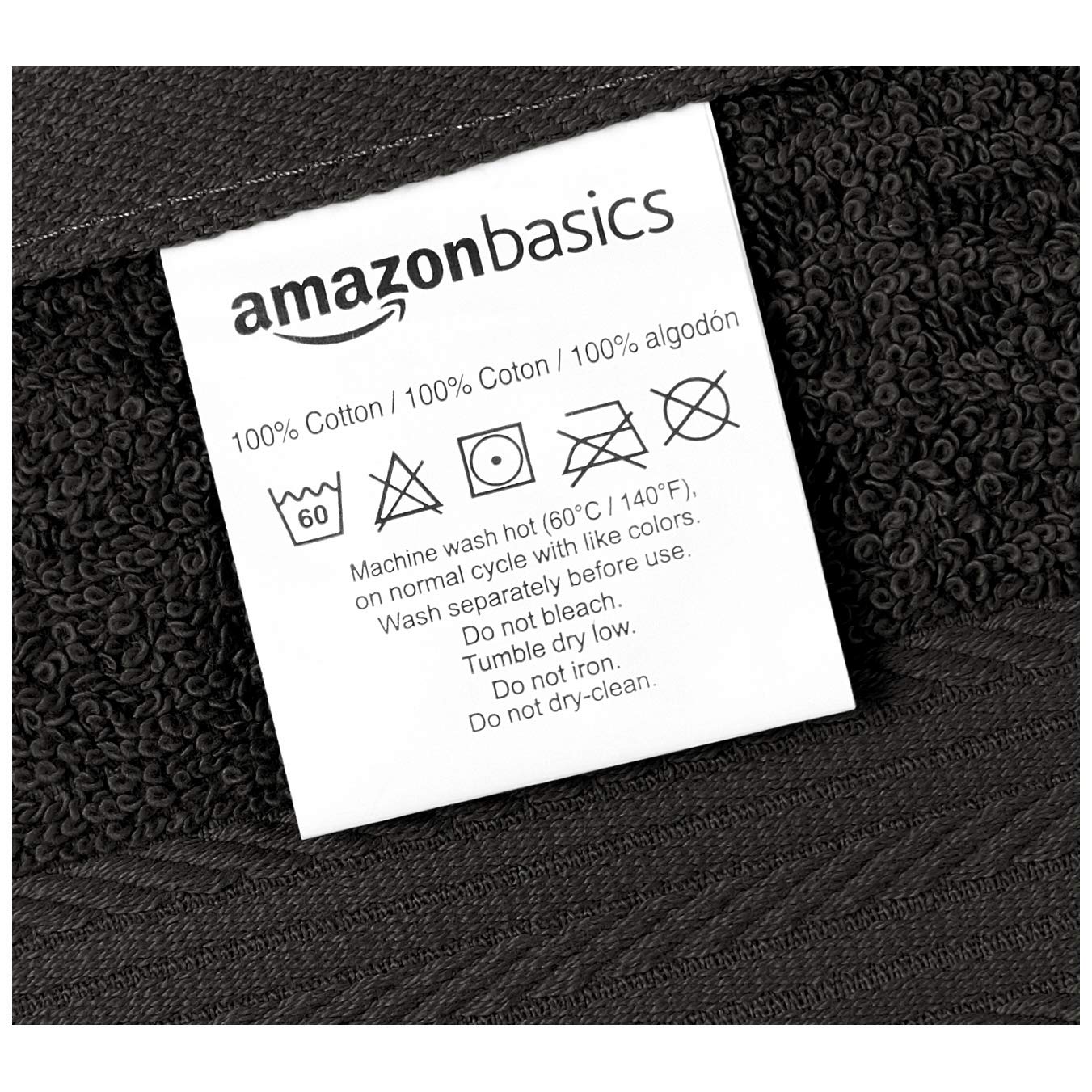 Amazon Basics Cotton Washcloths for Face, Soft, Absorbent, 12-Pack, Black, 12 Inch x 12 Inch