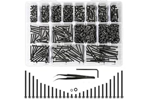 K Kwokker 1023Pcs M3 Screw Assortment 13 Lengths 4mm to 40mm, 10.9 Alloy Steel Nuts and Bolts Assortment Kit, Metric Button Head Hex Socket Head Cap Machine Screws and Nuts, Washers, Black