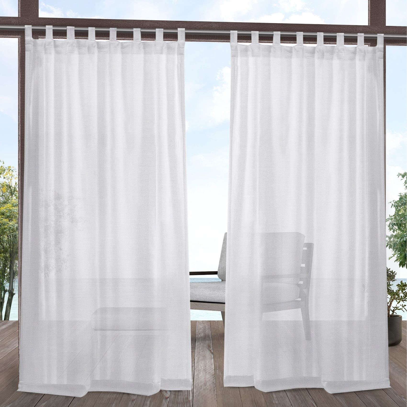 Photo 1 of Exclusive Home Miami Semi-Sheer Indoor/Outdoor Hook-and-Loop Tab Top Curtain Panel Pair, 54"x108", Winter White
