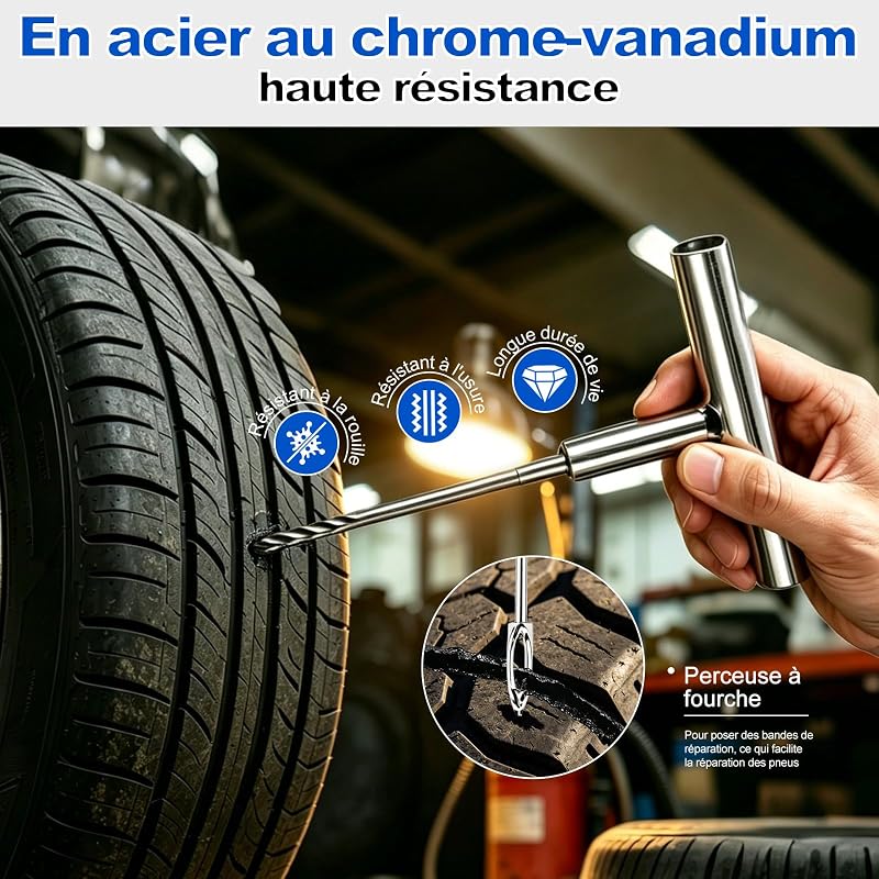,68pcs kit Reparation Pneu Voiture，pour SUV, Tracteurs, Camping-Cars