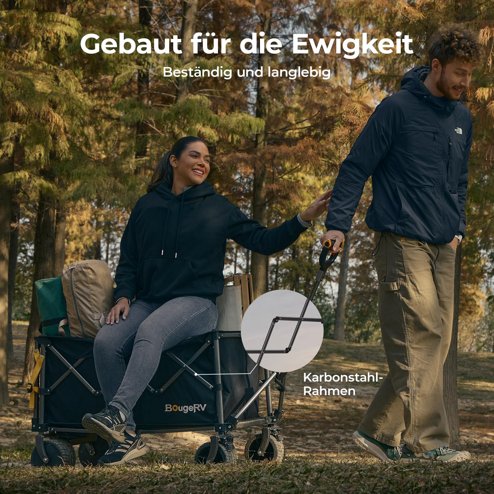 BougeRV Elektrischer Bollerwagen faltbar, 200 kg Belastbarkeit, Campingwagen mit Antrieb, 250W Doppelmotor & 250L Volumen, Offroad Elektro-Handwagen für Outdoor-Abenteuer & Garten (Ohne Ladegerät) 8