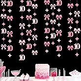 Glitter Pink 10th Bow Birthday Decorations Hot Pink Conquette Bow Garland Streamer Banner Backdrop for Girls Happy 10th Birthday Double Digits I'm 10 Cheers to 10 Years Old Anniversary Party Supplies