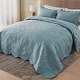Kingnex Extra Wide Oversized King Bedspreads 128x120 for Tall King or Cal King Bed Ultrasonic Quilted Coverlet Set 3 Piece Include 1 Quilt 2 Pillowcases Blue