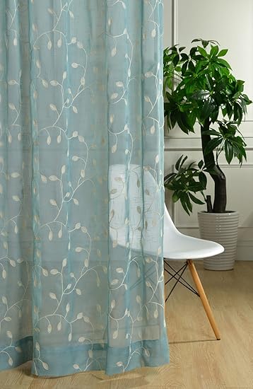 Amazon Com Fadfay Blue Green Embroidered Linen Curtains Fancy