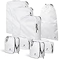 8 Piece Compression Packing Cubes Set - Double Capacity Design for Travel - Small, Medium & Large Sizes - Carry-On Suitcase Organizer Bags (White)