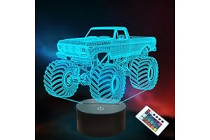 OKIYID Monster Truck Night Light, Monster Truck Gift, 3D Illusion Lamp with 16 Colors Remote and Touch Control - Perfect for Men's Living Room Decoration, Boys' Kids Room, Birthday Gift
