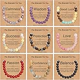 BOMAIL 9 PCS Healing Crystal Bracelets for Women 8 MM Natural Stone Beaded Bracelet Protection Anxiety Spiritual Stretch Bracelet for Women Men