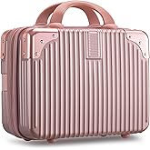 Noverlife 14 Inch Portable Makeup Travel Case Hand Luggage, Pressure-proof ABS Carrying Makeup Case Suitcase with Elastic Band, Small Hard Shell Cosmetic Case for Travel Camping Women Girl - Rose Gold