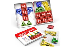 ZUPOOKO Mini Magnetic Tiles for Kids Ages 3-8, Travel Magnetic Building Blocks with Metal Storage Box, STEM Educational Toys, Montessori Sensory Learning Toys for Toddlers, Boys & Girls Gift