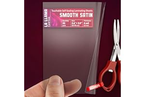 Textured Self Adhesive Laminating Sheets, Smooth Satin Finish, 2.6 x 3.9 Inches, 4 Mil Thick, 20 Pack, Suited for Business Ca