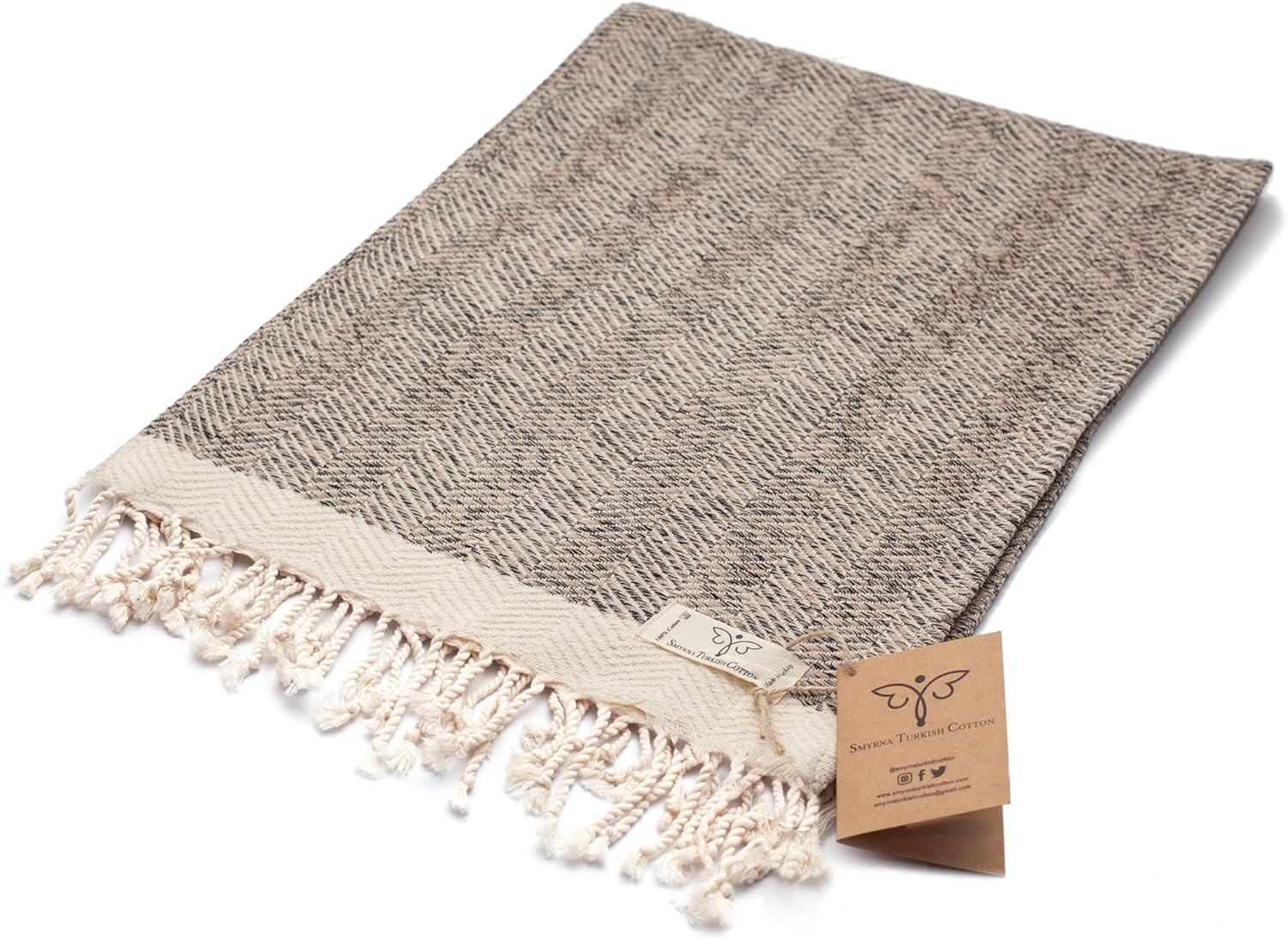Smyrna Original Turkish Hand Towels Herringbone Series Set of 2 | 100% Cotton, 16 x 40 Inches | Decorative Bathroom Peshtemal Towel for Hand, Face, Hair, Gym, Yoga, Tea, Kitchen and Bath (Beige): Kitchen & Dining