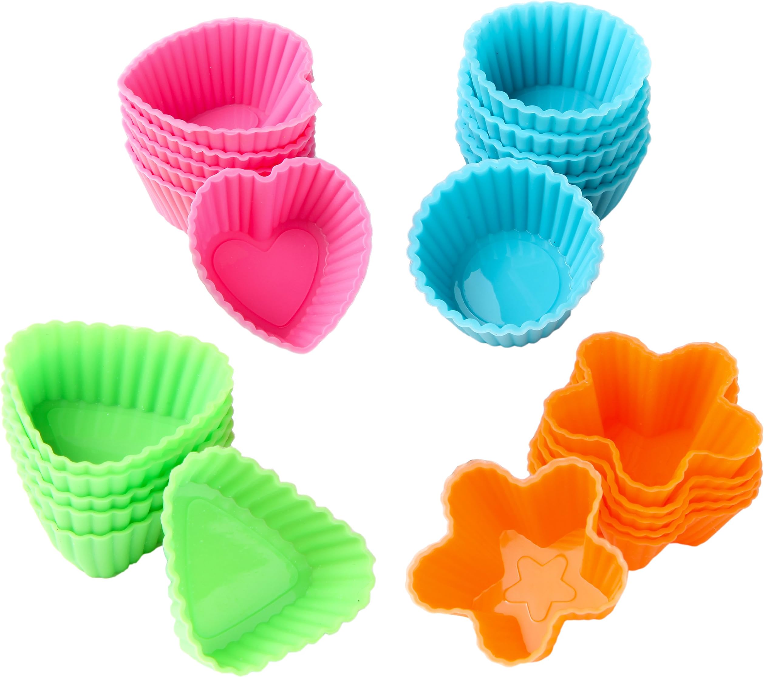 Bakerpan Silicone Small Mini Chocolate Holders, Truffle Cups, 24 Pack, 4 Colors and Shapes