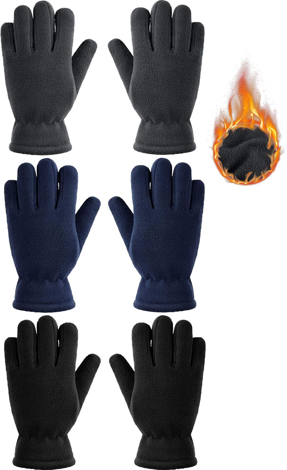3 Pairs Kids Fleece Gloves Full Fingers Gloves Winter Soft Warm Gloves for Boys Girls Outdoors Activities Supplies: Clothing