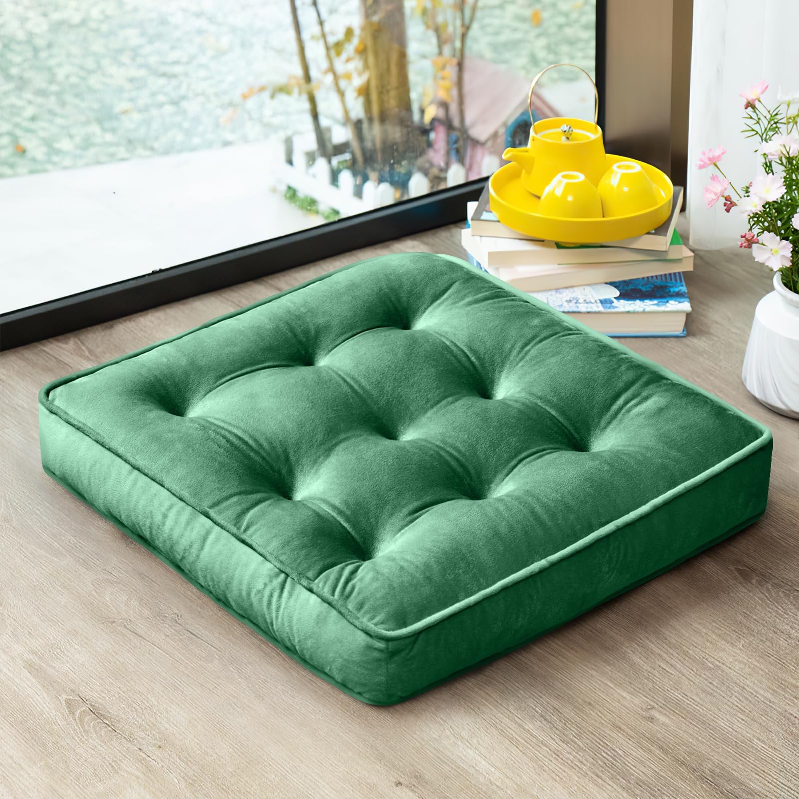 Photo 1 of 1 MIDDLE ONE Floor Pillow, Memory Foam Meditation Cushion, Floor Pillows for Adults Sitting, Large Square Seat Cushion for Yoga, Living Room, 20x20 Inch (Green)