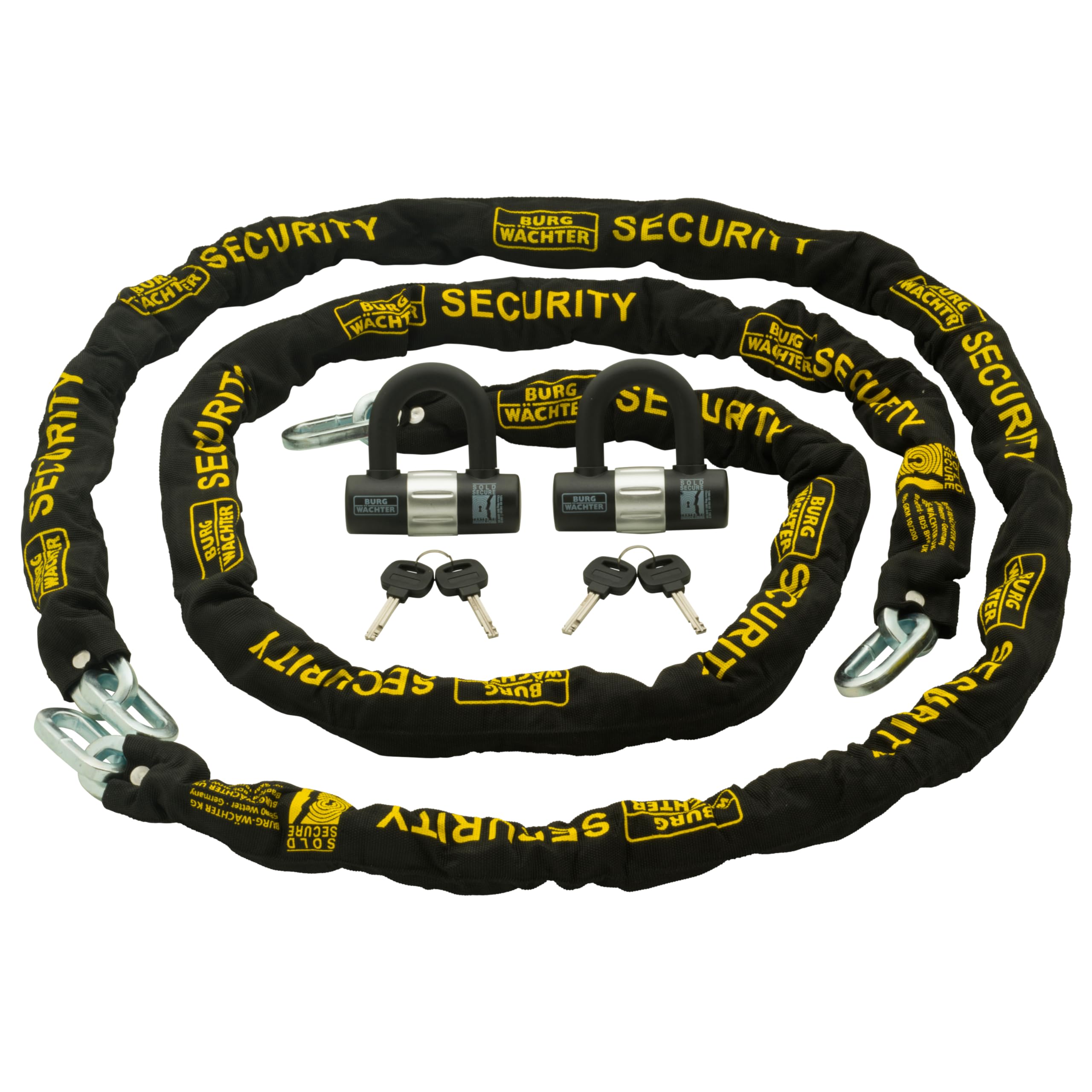 Burg-Wachter Duo Kit Sold Secure Diamond & Gold 10mm Keyed Alike Chain Twin Pack, Black, 2M