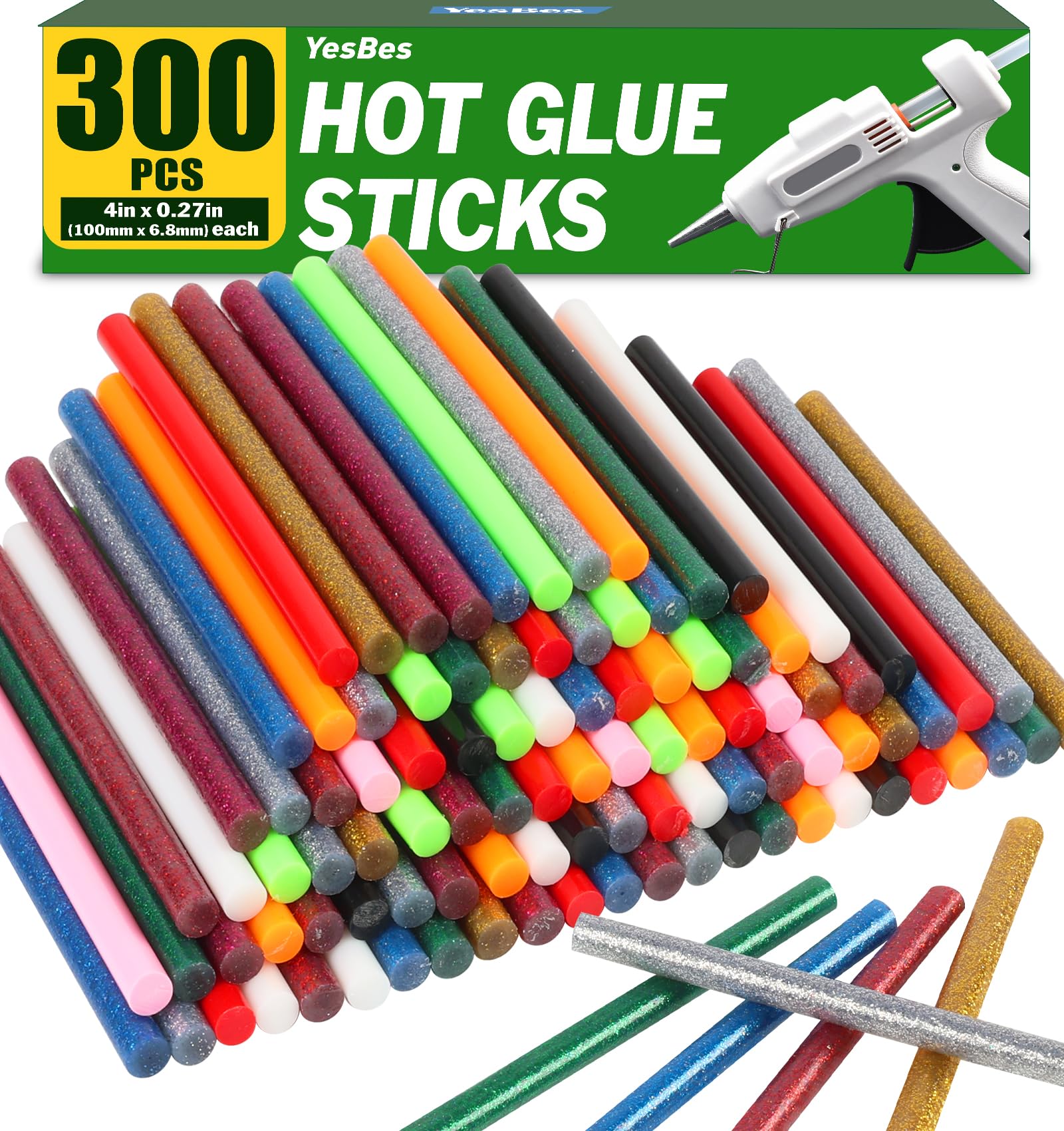 Photo 1 of 300 Pack Colored Hot Glue Sticks, 4" Long x 0.27" Diameter Mini Hot Glue Sticks, Perfect Fit for Mini Glue Guns, Widely Used in Wood, Metal, Glass, Plastic, Floral, Fabric, Leather, Foam