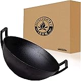 Backcountry Iron's Cast Iron Wok for Stir Frys and Sautees (14 Inch Large, Pre-Seasoned for Non-Stick Like Surface, Cookware 