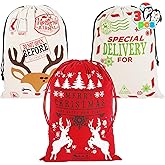 JOYIN 3 Packs Santa Sack, Large Christmas Canvas Gift Bag with Drawstring 26" x 19" for Hoilday Party Supplies, Reusable Personalized Best Gift for Xmas Package Storage, Christmas Event Party Favors