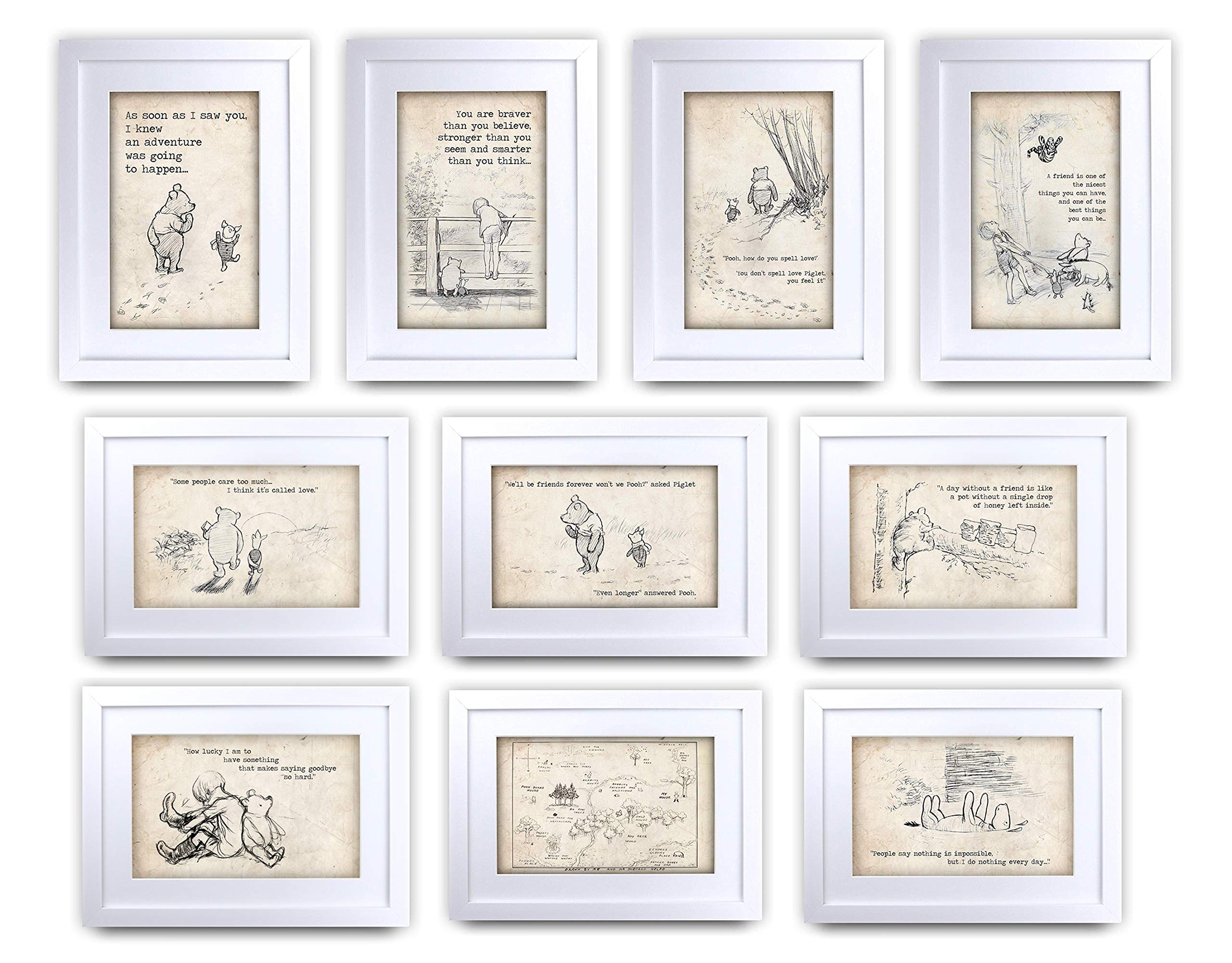 HWC Trading FR Winnie the Pooh All 10 Collection of A4 Framed Printed Quote Nursery Print Baby Shower Room Gifts New Born Bedroom Print Photo Picture Frame Display โ image 1