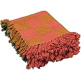 Creative Co-Op Woven Cotton Blend Two-Tone Checked Throw with Fringe, Multicolor