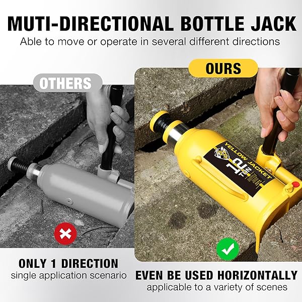 YELLOW JACKET 12 TON MUTI-DIRECTIONAL WELDED BOTTLE JACK (24,000LB), HORIZONTAL BOTTLE JACKS USE FOR CAR, PICKUP, TRUCK, RV, AUTO REPAIR, HYDRAULIC BOTTLE JACK, YELLOW