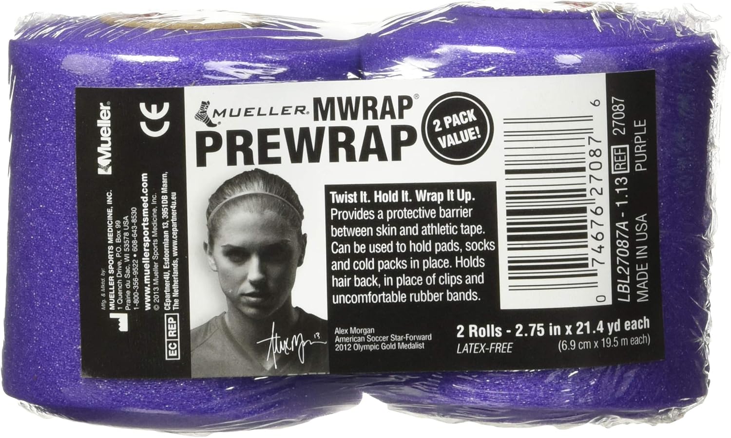 Mueller MWrap Latex-Free Prewrap, 2.75" X 21.4 Yd Roll, Purple, 2 Pack: Health & Personal Care