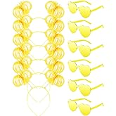 Taiyin 12 Pcs Pom Pom Headband Tinsel Wrapped Ponytail Headband with Heart Sunglasses Costume Halloween Cosplay Hair Party Accessory(Yellow)