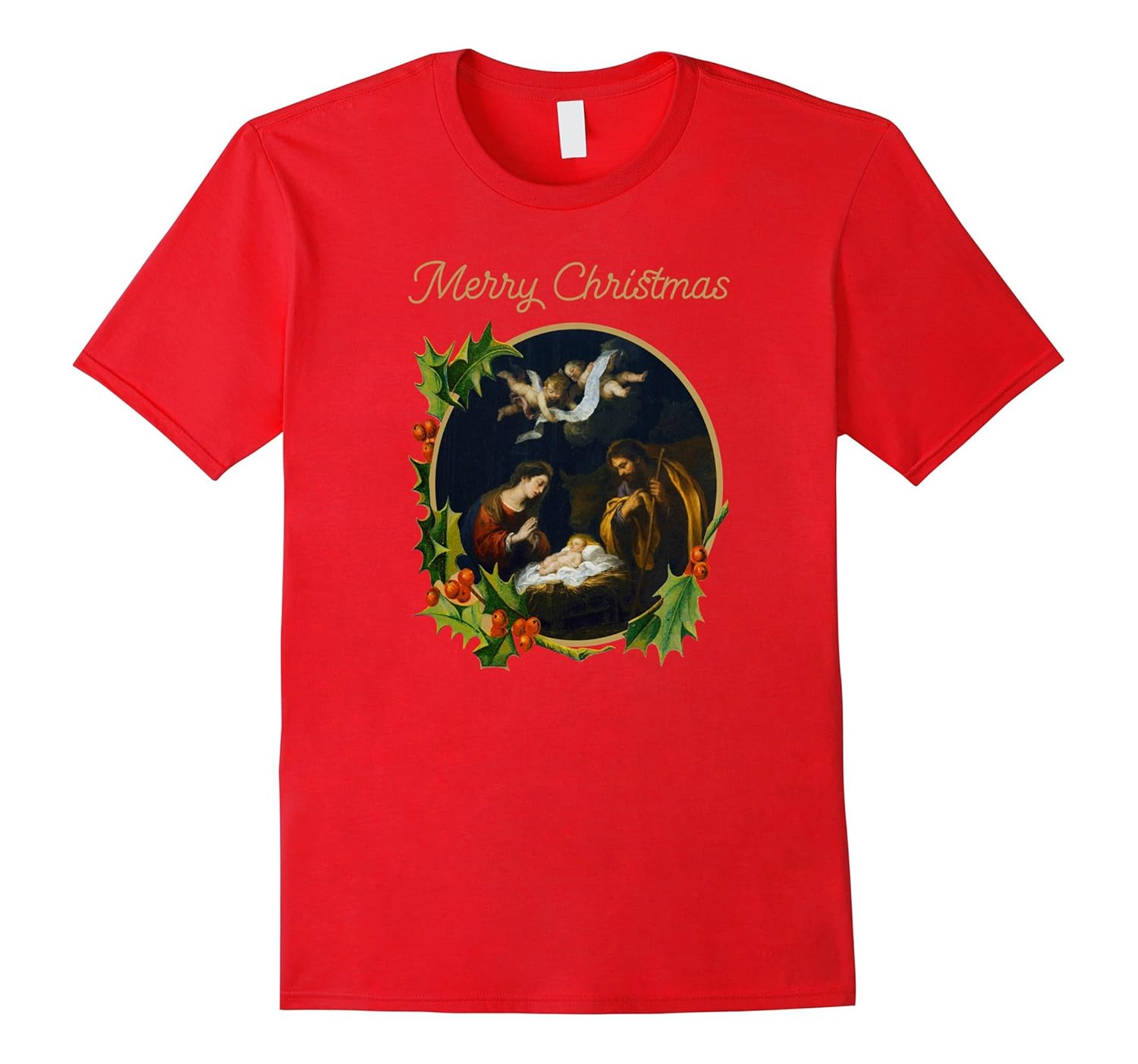 The Nativity by Murillo Traditional Christmas T-Shirt-Rose