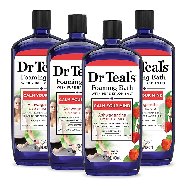 DR TEAL’S FOAMING BATH WITH PURE EPSOM SALT, ASHWAGANDHA, 34 FL OZ (PACK OF 4)
