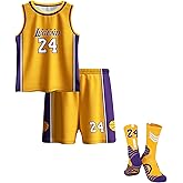 Hjshfue Kids Basketball Jerseys #24 Mesh Sleeveless Tank Top Shorts Socks for Boys Girls 3PC Athletic Training Uniforms