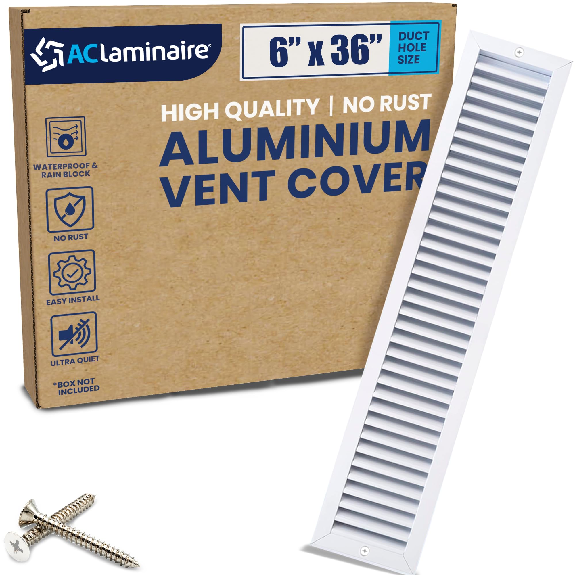Photo 1 of [6 x 36 Duct Hole] Vent Cover. Aluminum Exterior Return Grille HVAC Sidewall - Outside Air Louver Waterproof & Rain Block. Return Grille Outdoor. The Aluminum Never Rust. White [7.6 x 37.6"Face]