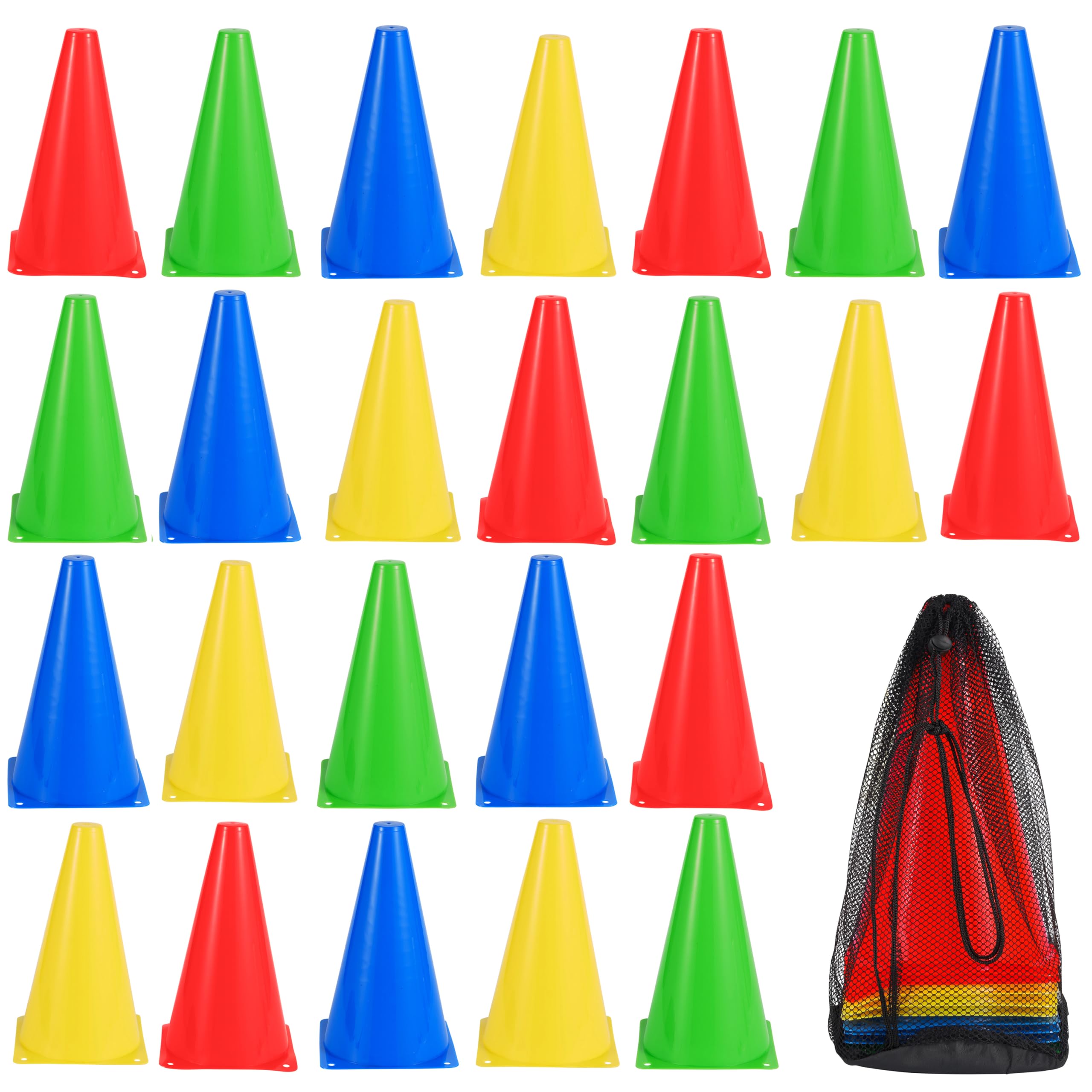 Bramble 24-Pack 7" Small Traffic Cones | Red, Blue, Green, Yellow | Ideal for Parties, Training, and Educational Activities