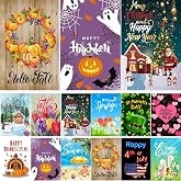 CDLong Seasonal Garden Flag Set of 12, Double Sided 12 x 18 Inch Yard Flags | Small Garden Flags for Outside, Halloween Christmas Fall Winter Seasonal Flag, Holiday Flags for Outdoor Holiday Decorations