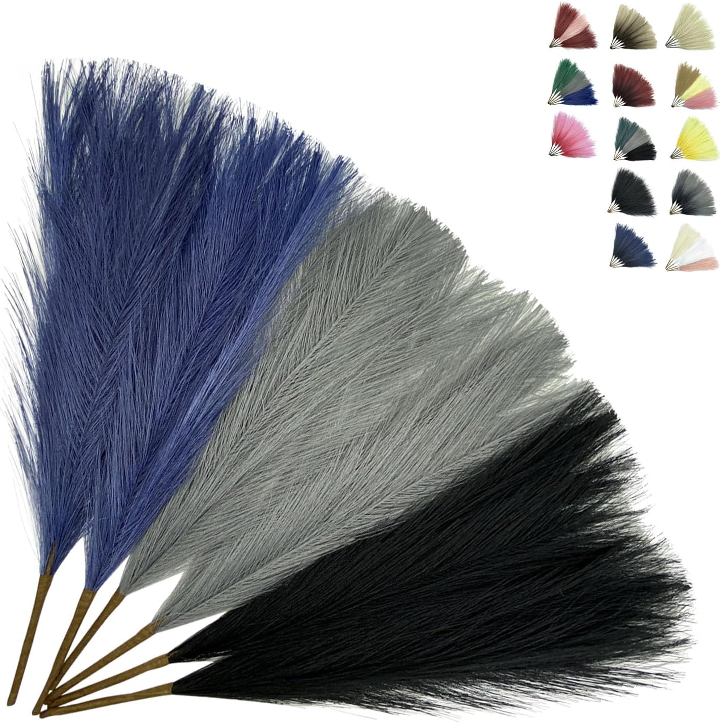 Dried & Preserved Flora - Pampas Grass Boho Decor 17.8 Inch 6pcs, Dried Pampas Grass Decor for Home Living Room, Wedding and Table, Pampas Grass Bouquet for Halloween (Black/Blue/Grey)