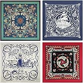 Bycc Bynn 4-Pack 100% Cotton Bandana Set, Vintage Graphic Print, 22x22 inches