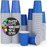 Party Solids Dark Blue Paper Cups 12 oz Durable Disposable Cups 100 Paper Tumblers for Hot Drinks and Cold Drinks Thick 280 GSM Hot Cup for Tea & Coffee Cup To Go Fun Colors for Parties & Events