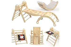 ACENOVA Pikler Triangle Set with Cushion, 8 in 1 Montessori Climbing Set, Foldable Wooden Climbing Set with Arch, Ramp & Ladder Baby Climber Montessori Toys Indoor Jungle Gyms Indoor Playground for Toddlers
