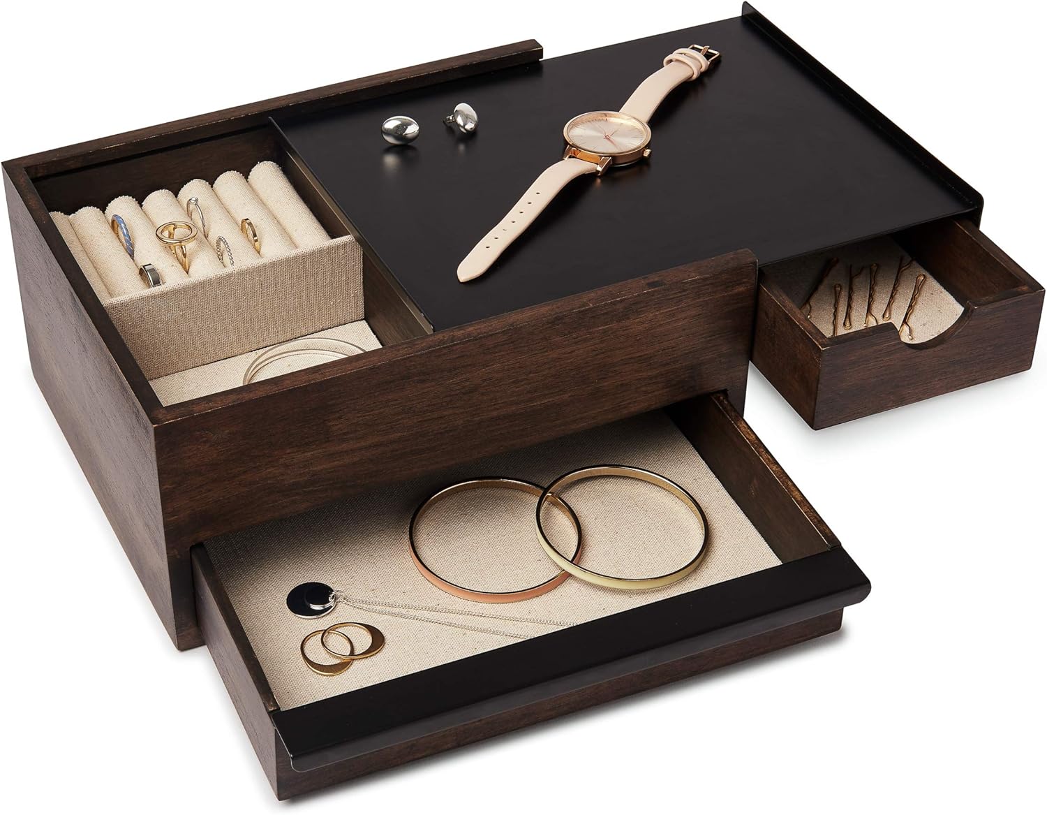 Umbra Stowit Jewelry Box, Modern Keepsake Storage Organizer with Hidden Compartment Drawers for Ring Bracelet, Watch - Image 4